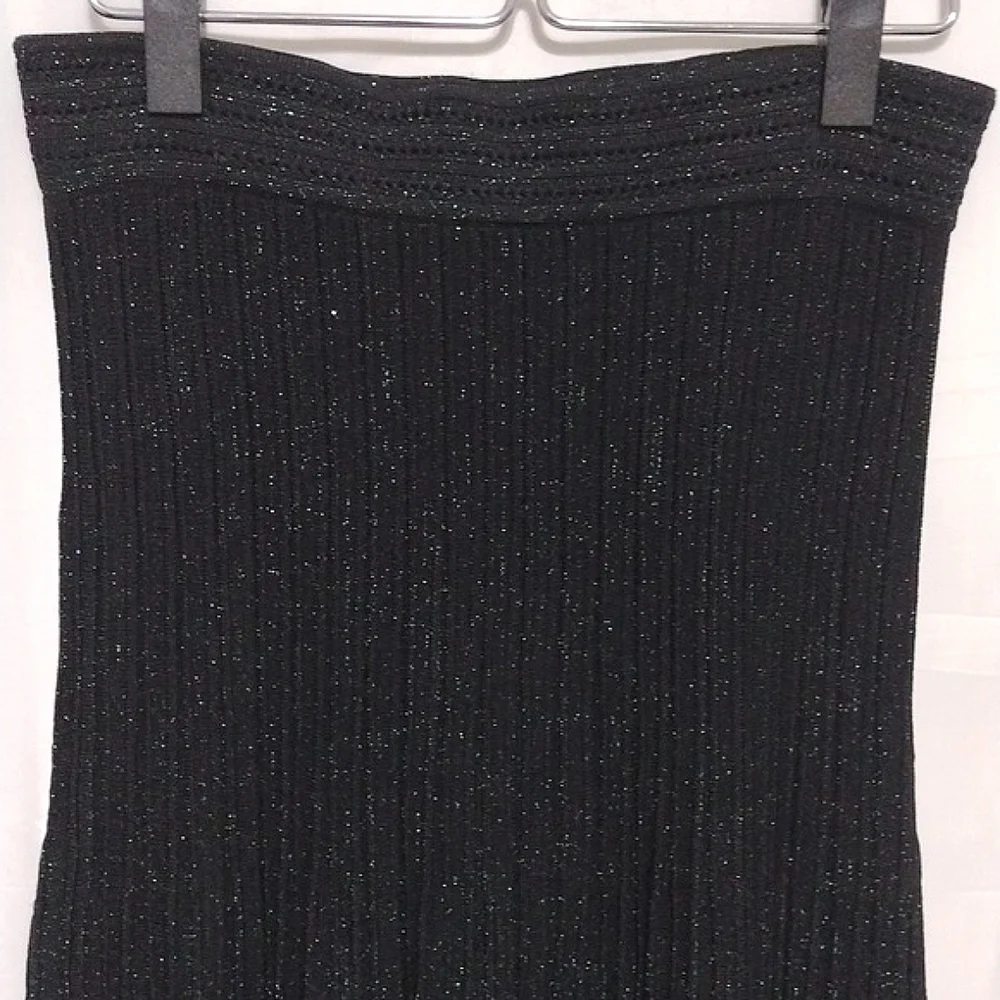 Sandro Paris Designer Black Shimmery Stretch Knit Flowy Maxi Skirt US 2 Elegant